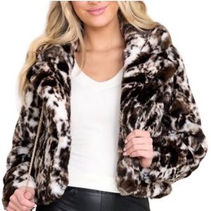 NWT Band Of The Free Wildcat Animal Print Faux Fur Crop Jacket Size Medium